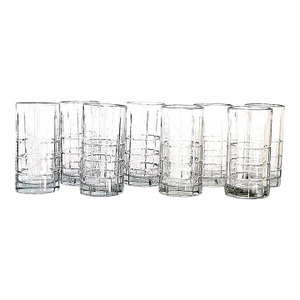 Vintage Anchor Hocking Flat Iced Tea Tumblers in Tartan (Manchester) Clear, Set of 8