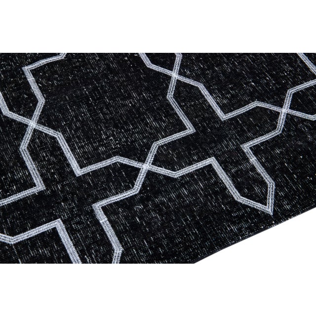 Textile Modern Black Turkish Handmade Geometric Pattern Wool Gallery Rug For Sale - Image 7 of 9