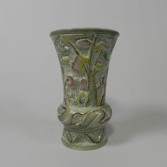 Richly decorated vase from the Art Deco period with trees, yellow and pink leaves and\. 1 rabbit! Height: 23.5 cm. Ø: 15...