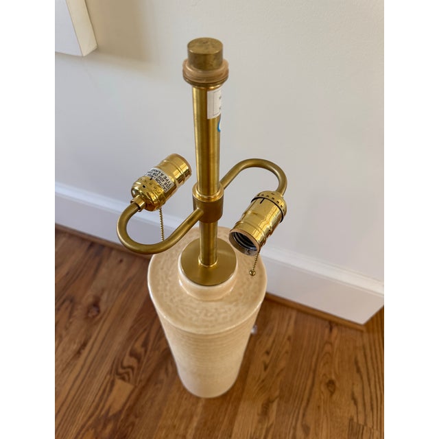 Ceramic Baker Furniture Ceramic Ribbe Table Lamp W/ Shade Pair For Sale - Image 7 of 11
