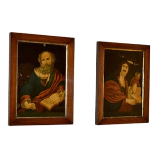 Pair of 18th Century Reverse Paintings on Glass For Sale