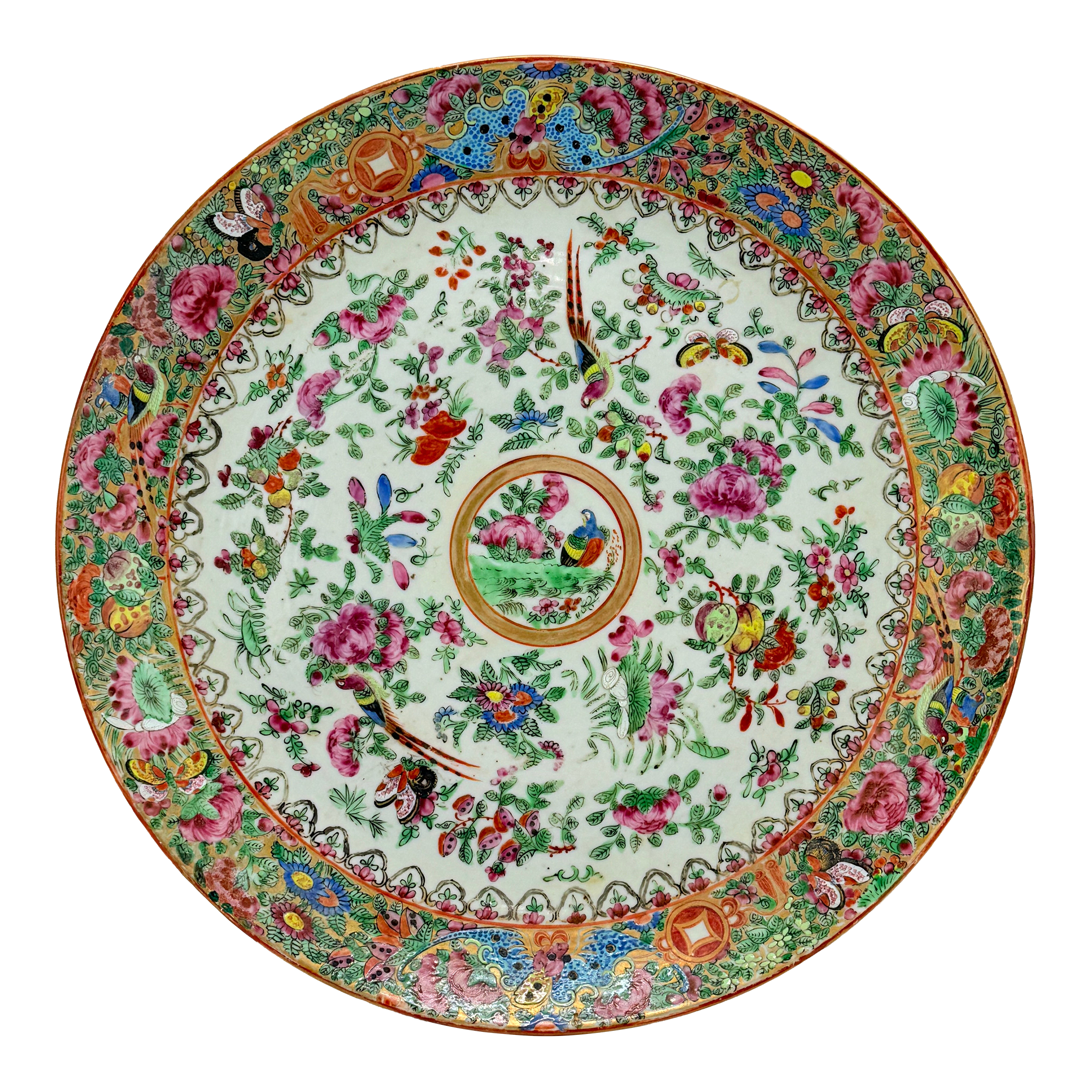 Large Chinese Export Famille Rose Medallion Porcelain Charger, Mid