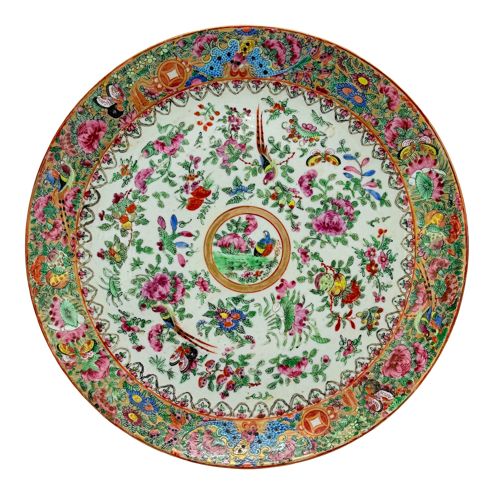 ◆アウトレット◆ ROSETclam France製 Large Chinese Export Famille Rose Medallion Porcelain Charger, Mid