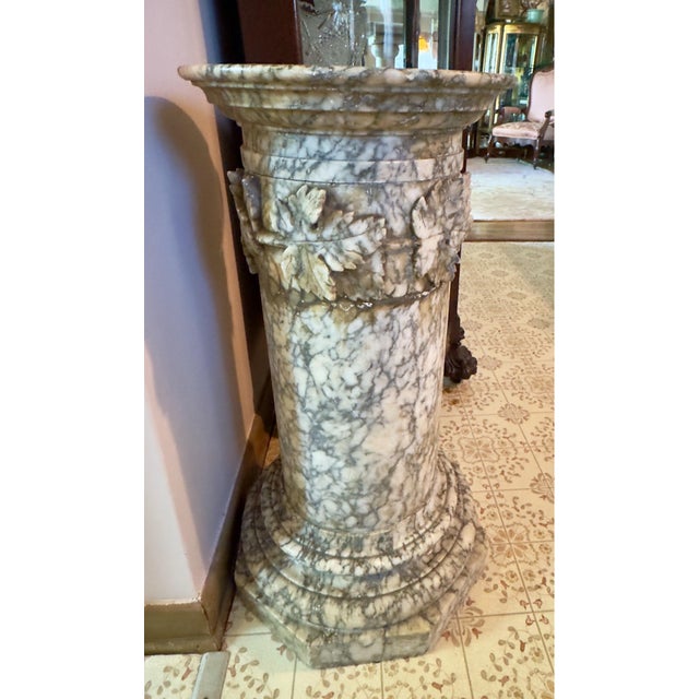 Stone 19th C Italian Neo-Classical Carrera Marble Column Grape Motif For Sale - Image 7 of 7
