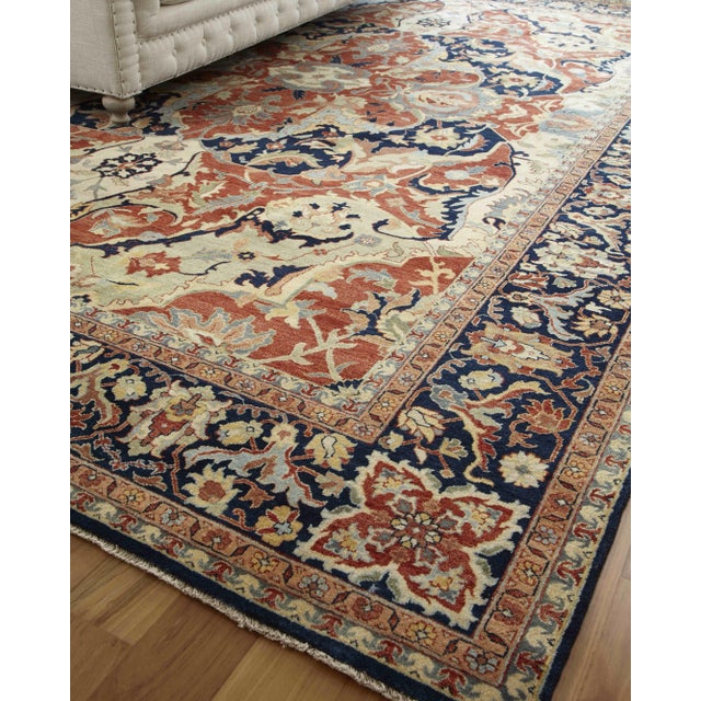 Red Serapi Hand knotted Wool Red/Blue Rug-14'x18" For Sale - Image 8 of 9