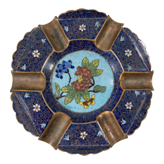 20th Century Chinese Cloisonne Enamel Ashtray With Flowers For Sale