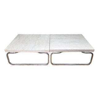 Pair Vintage Mid-Century Modern Chrome & Marble Coffee Tables by Michael McCarthy for Cassina For Sale