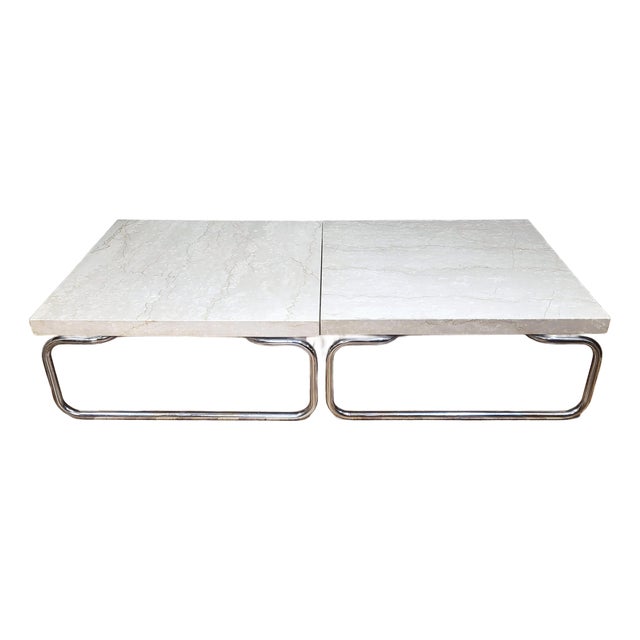 Pair Vintage Mid-Century Modern Chrome & Marble Coffee Tables by Michael McCarthy for Cassina For Sale