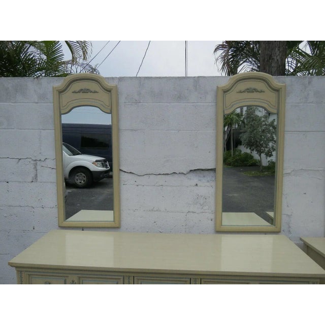 Wood French Distressed Painted Wall Bathroom Vanity Mirrors by Dixie - Pair For Sale - Image 7 of 8