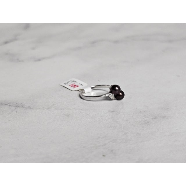 2020s Cultured Black Pearl Diamond Ring 14k White Gold, Size 7 For Sale - Image 5 of 5