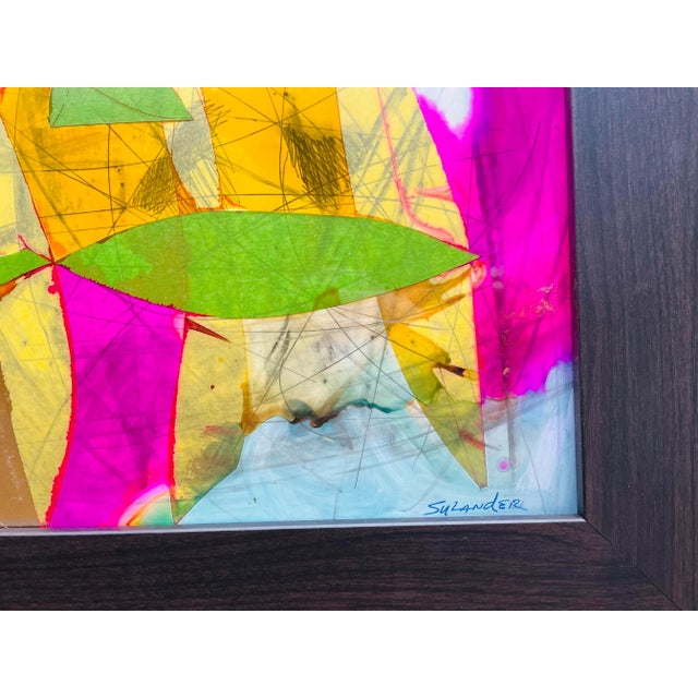 Contemporary ink and pencil abstract drawing: sustainable industrial with nature. 14x17, frame size. 11x14 drawing size,...