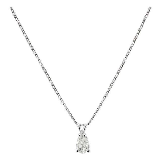 14k White Gold Antique Cut 0.50ct Pear Shape Diamond Solitaire Pendant Necklace For Sale