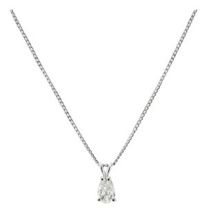 14k White Gold Antique Cut 0.50ct Pear Shape Diamond Solitaire Pendant Necklace