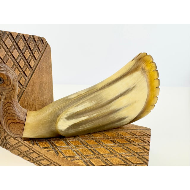 Rustic European Vintage Carved Wood and Horn-Style Bird Bookends, a Pair For Sale - Image 3 of 14