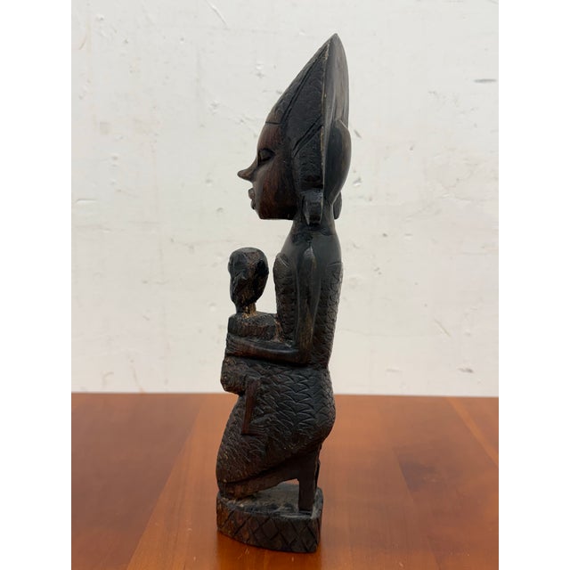African Hand Carved Wood Mother + Child Sculpture For Sale - Image 4 of 12