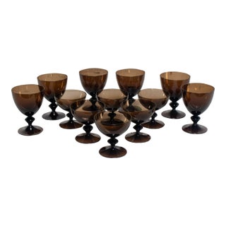 Mid to Late 20th Century Scandinavian Modern Stemware Brown Set of 12 Attr Bjorkshult Swedish Glass For Sale