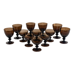 Mid to Late 20th Century Scandinavian Modern Stemware Brown Set of 12 Attr Bjorkshult Swedish Glass