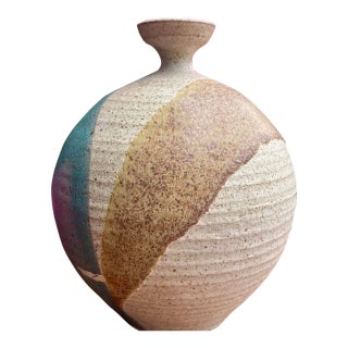 Signed Wishon Harrell Studio Pottery Vessel 1970s California Modernist Ceramic For Sale