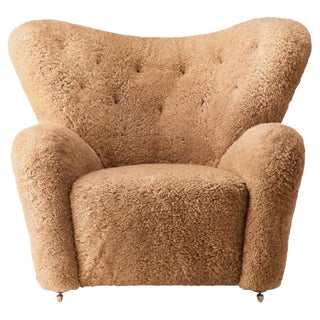 Honey Sheepskin the Tired Man Lounge Chair by Lassen For Sale