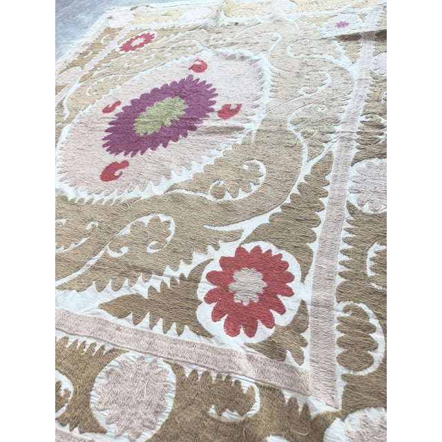 Terracotta Tashkent Suzani Wall Hanging Decor - 4'5'' X 5'1'' For Sale In New York - Image 6 of 7