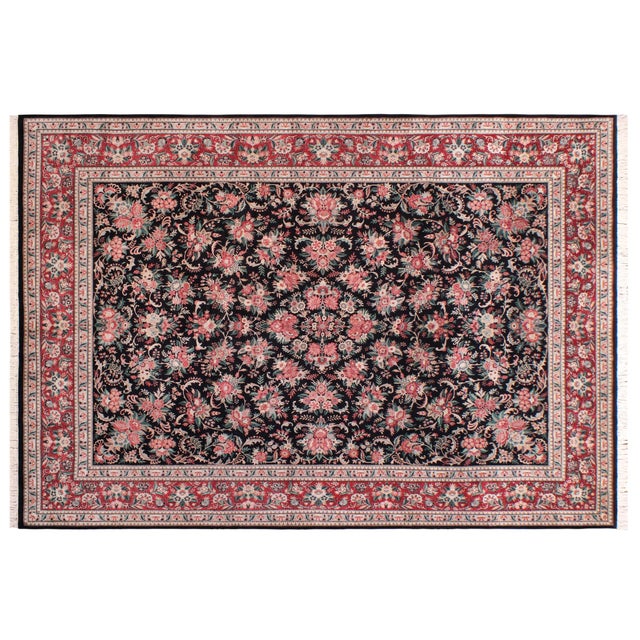 Black Shabby Chic Floral 1990's Pak-Persian Black/Red Wool Rug - 9'3'' X 12'3'' For Sale - Image 8 of 9