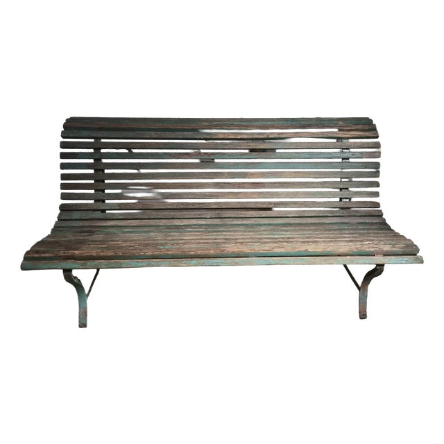 French Garden Bench in Wood and Iron, 1950s For Sale