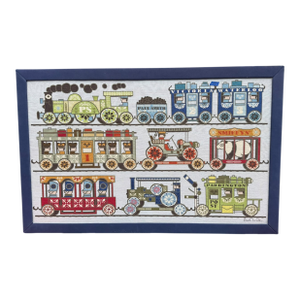 Rare Large Paul Smith "Trains" Needlepoint Wall Art — 65" Wide, Framed & Signed, Perfect for Nursery or Kids Room