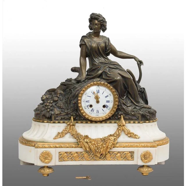 Brown Antique French Clock in Bronze and Marble, 19th Century For Sale - Image 8 of 8