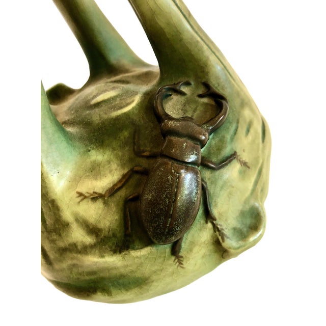 Ceramic Pair of Art Nouveau Leafy “Beetle” Vases by Bernhard Bloch For Sale - Image 7 of 11