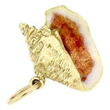 Vintage 18k Yellow Gold Orange Enamel Conch Shell Charm Pendant For Sale