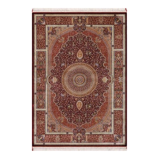Fine Artisan Hand Knotted Red Silk Rug – 4'9" X 7'3" For Sale