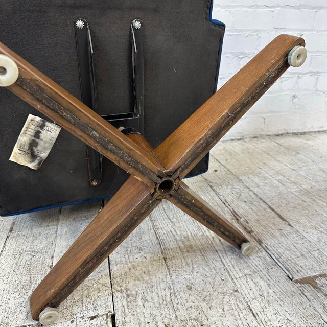 Pair of Blue Swivel Office Arm Chairs by Hibert Risom Knoll Style For Sale - Image 12 of 12