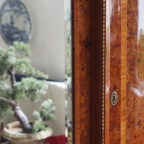 French Wardrobe in Burl Wood with Inlays and Large Mirror, 1880-1900 For Sale - Image 9 of 18