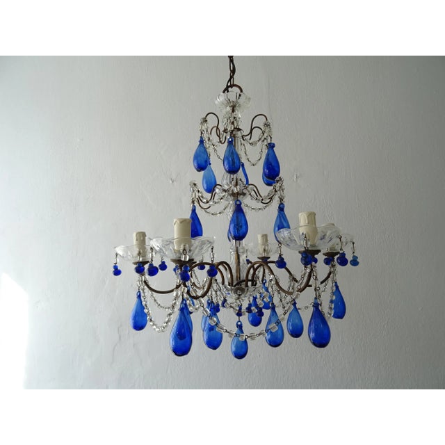 Italian Mouth Blown Cobalt Blue Murano Drops Crystal Swags Chandelier, C 1920 For Sale - Image 11 of 11