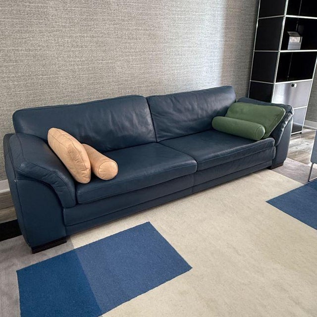 Long Roche Bobois Leather Sofa For Sale - Image 11 of 11