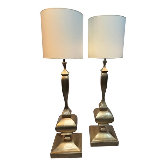Architectural Gold Metal Floor Lamps by Alberto Smania, 1960s, Set of 2 For Sale