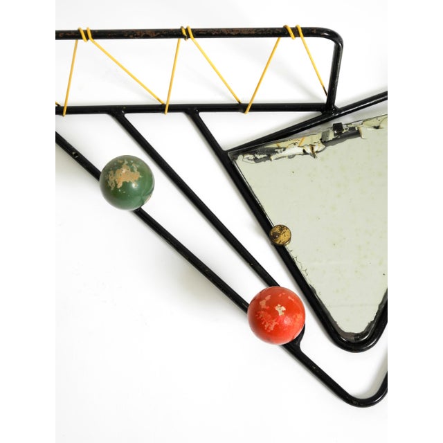 Mid-Century Modern French Metal Wall-Mounted Coat Rack with Shelf and Mirror, 1950s For Sale - Image 6 of 18