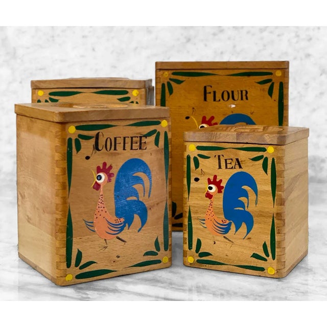 Mid 20th Century Mid-Century Farmhouse Rooster Chicken Kitchen Canisters - Set of 4 For Sale - Image 5 of 9