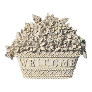 Basket of Flowers Plaster Welcome Plaque For Sale
