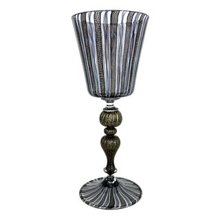 Vintage Black Murano Glass Goblet For Sale
