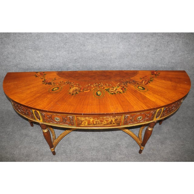 Extremely Large Satinwood Adams Painted Decorated Demilune Console Sideboard For Sale - Image 11 of 12