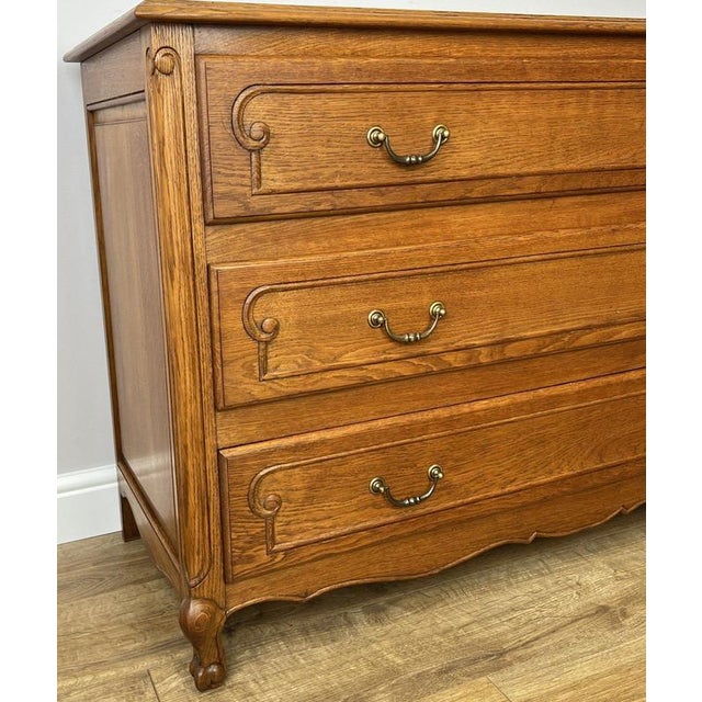 Wood Vintage Louis French Oak Chest of Drawers with Three Drawers For Sale - Image 7 of 12