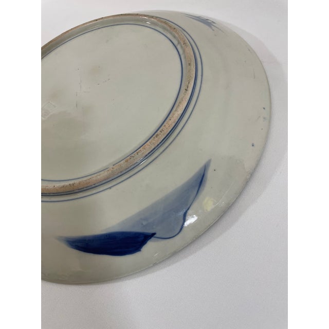 Early 20th Century Large 14.5" Blue and White Japanese Charger Mt Fuji For Sale - Image 14 of 17
