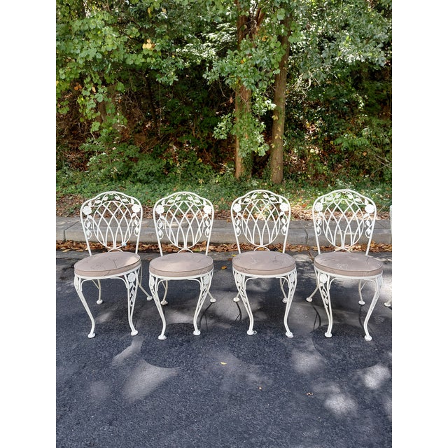 Vintage Hollywood Regency Metal and Glass Garden Dining Set, 5 Pieces For Sale - Image 4 of 8