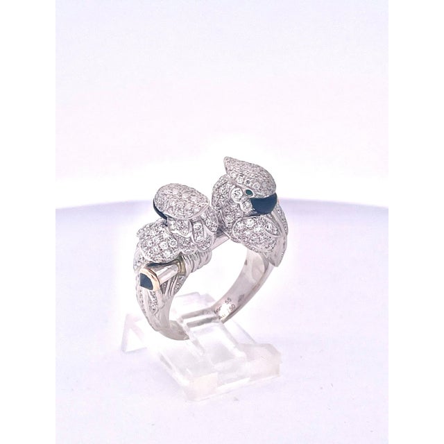 18k Gold Double Parrot Cocktail Ring With Diamonds and Onyx, France, Size 6.5 For Sale - Image 9 of 12