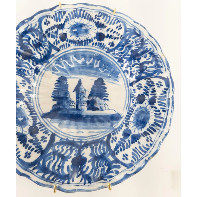 Traditional 19th Century Italian Majolica Maiolica Faience Blue and White Savona Charger For Sale - Image 3 of 11