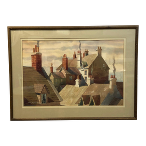 "The Rooftops" - 1980 Original Watercolor Painting on Paper, Signed, Framed