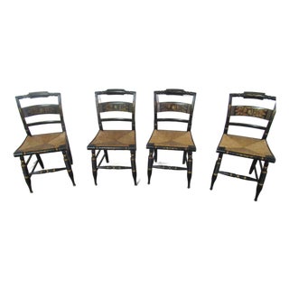 1980s Set of 4 Hitchcock Dining Room Kitchen Chairs Rush Farmhouse For Sale