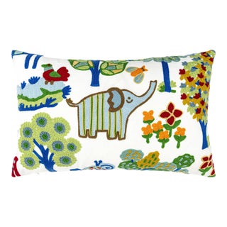 Scalamandre 22" x 14" Nursery Crewel Lumbar Pillow in Primaries For Sale