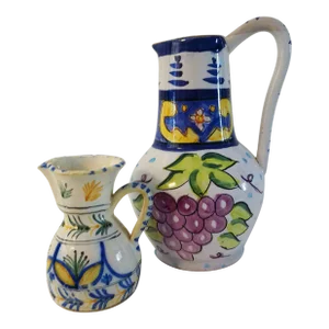 Vintage Mediterranean Pottery Pitchers, a Pair